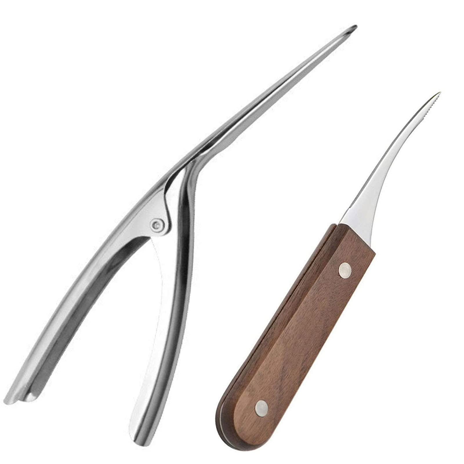 2 pcs Shrimp Cleaner and Deveiner Stainless Steel Shrimp Peeler Deveiner with Wooden Handle Shrimp Shell Knife for Seafood Crayfish, Lobster, Prawns(B)