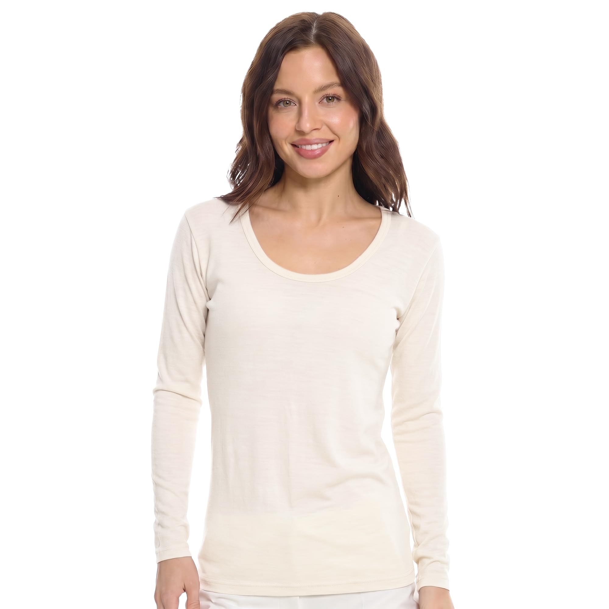 Merino.tech Сamisetas Mujer Manga Larga - 100% Lana Merino Ropa Termica (Medium, 190 Creamy Scoop)