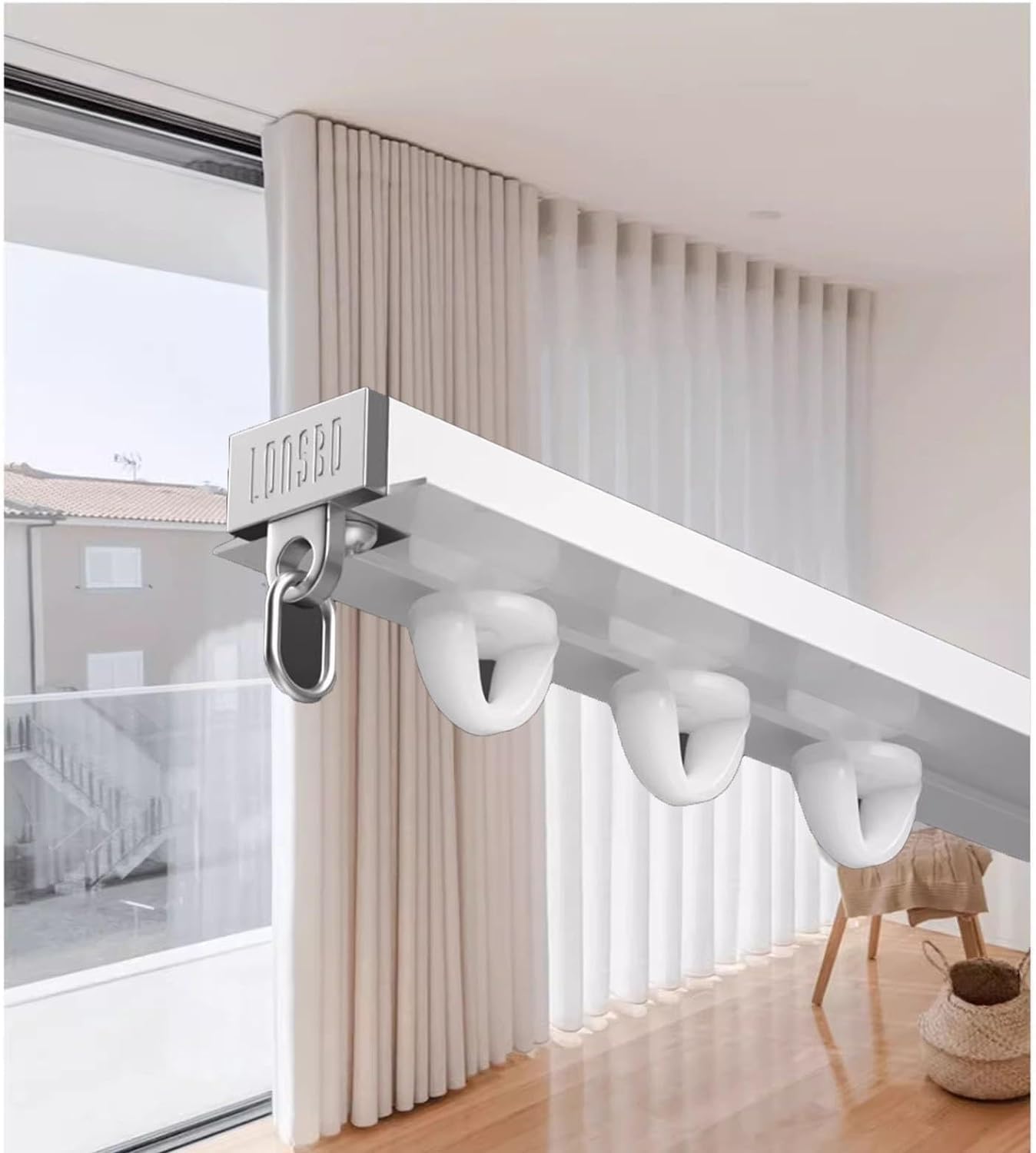Support de Plafond pour Rail de Rideau Droit caché, Tringle à Rideau de séparation de pièce intégrée (6 pieds/183 cm)