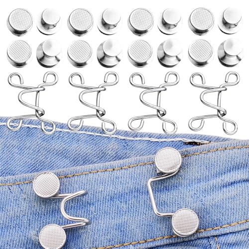 Hogar, Home Juego de 4 Botones de Cintura sin Tachuelas, 2024 Nuevos Botones de Presión Ajustables sin Tachuelas para Jeans Sueltos, Extensor de Botón (Plata)