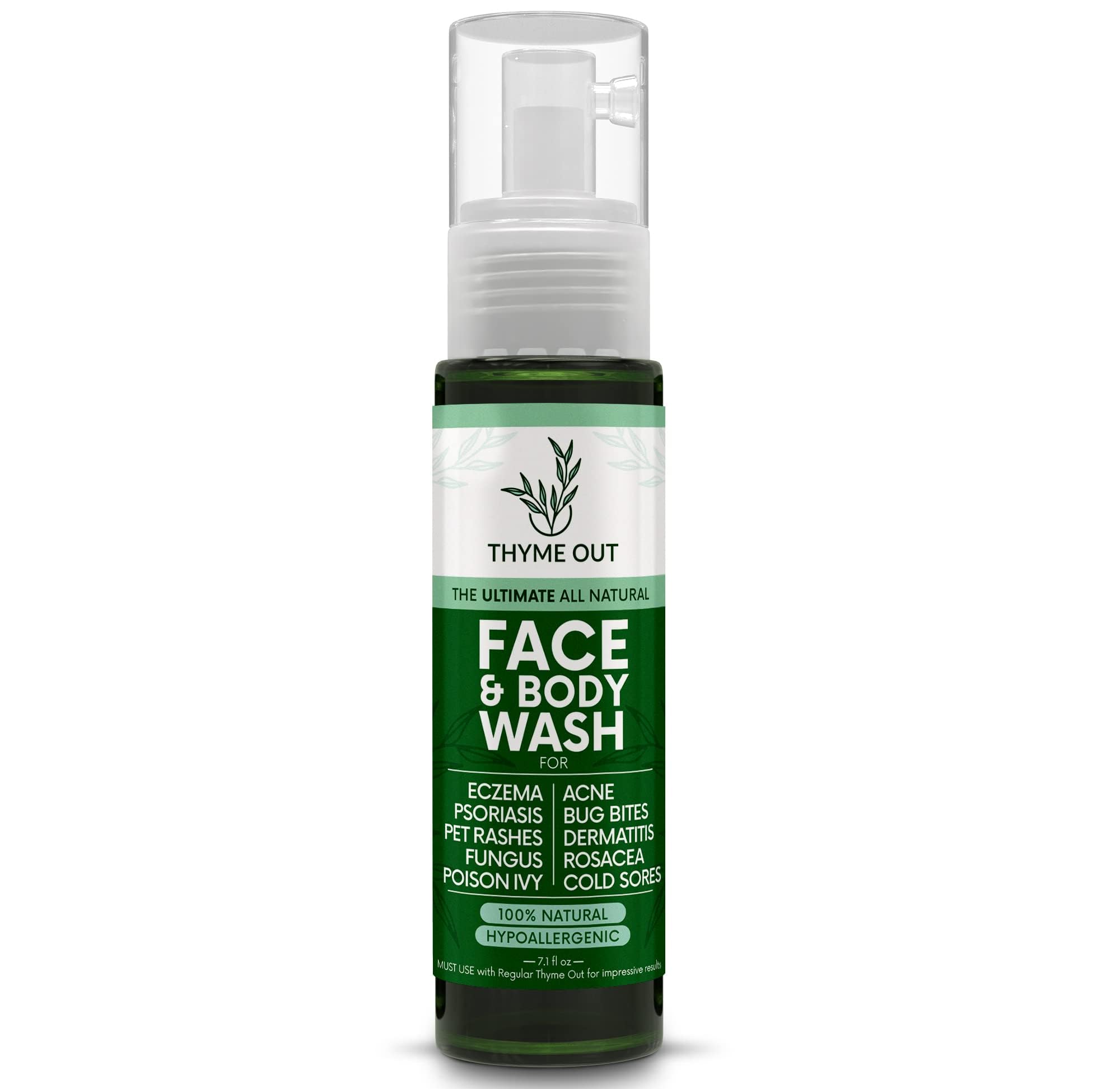 Thyme Out All Natural Face & Body Wash for Eczema, Psoriasis, Pet Rashes, Poison Ivy, Acne, Bug Bites, Dermatitis, Rosacea & Cold Sores - Soothes Itching, and Irritation (7.1 oz)