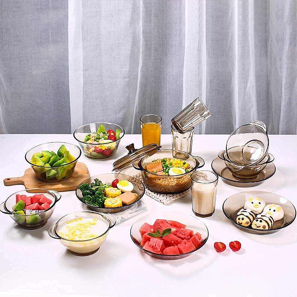 Service de table pour cuisine et salle à manger, ensemble de vaisselle en verre 9 pièces, bols de service en verre, saladier de qualité supérieure ~ transparent, service pour 4 personnes, idéal pour