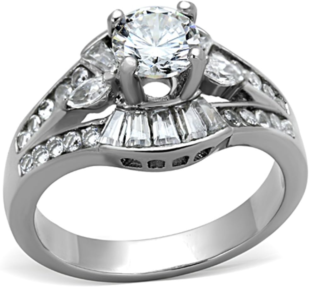 Marimor Jewelry Womens AAA Cubic Zirconia Silver Stainless Steel Engagement Wedding Ring Size 5-10