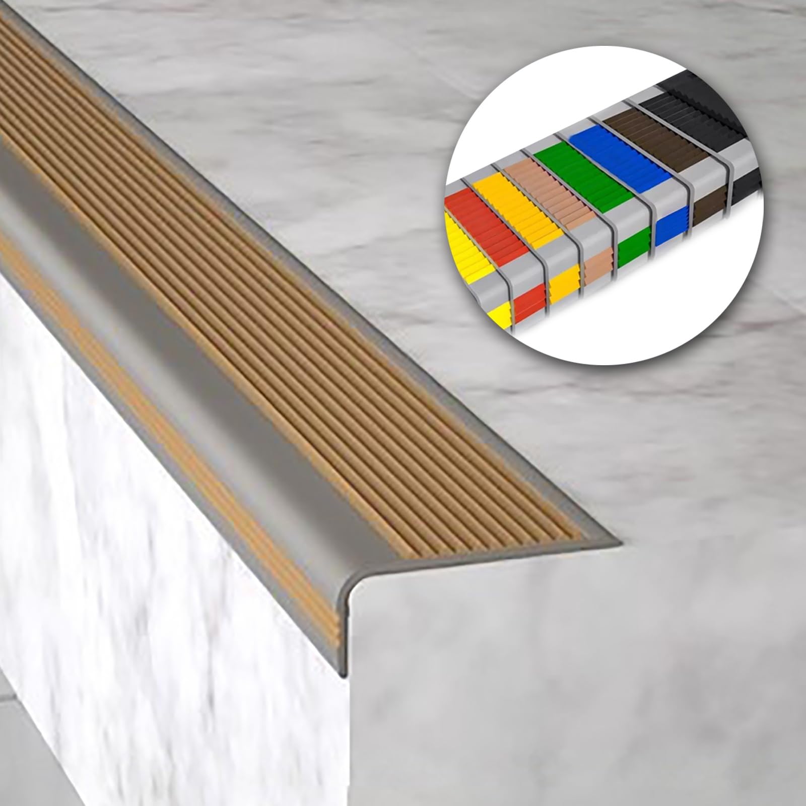 Protector de Borde de peldaño Antideslizante - Tira de transición de Escalera Interior de Goma Flexible | Protector de Borde Autoadhesivo para Mayor Seguridad | Tira de protección de Borde i