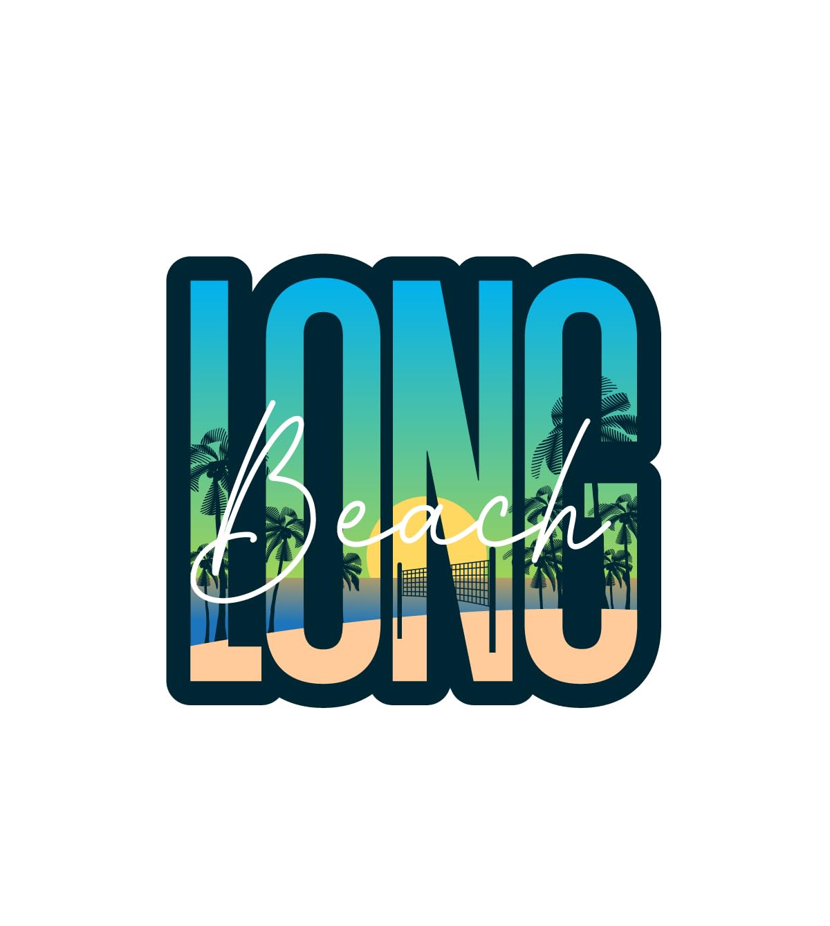 Long Beach California Sticker, 3 inch Sticker (Waterproof Vinyl Decal for Car, Water Bottle, Laptop, iPad, Window, Cooler, Luggage, Bumper, Toolbox,
