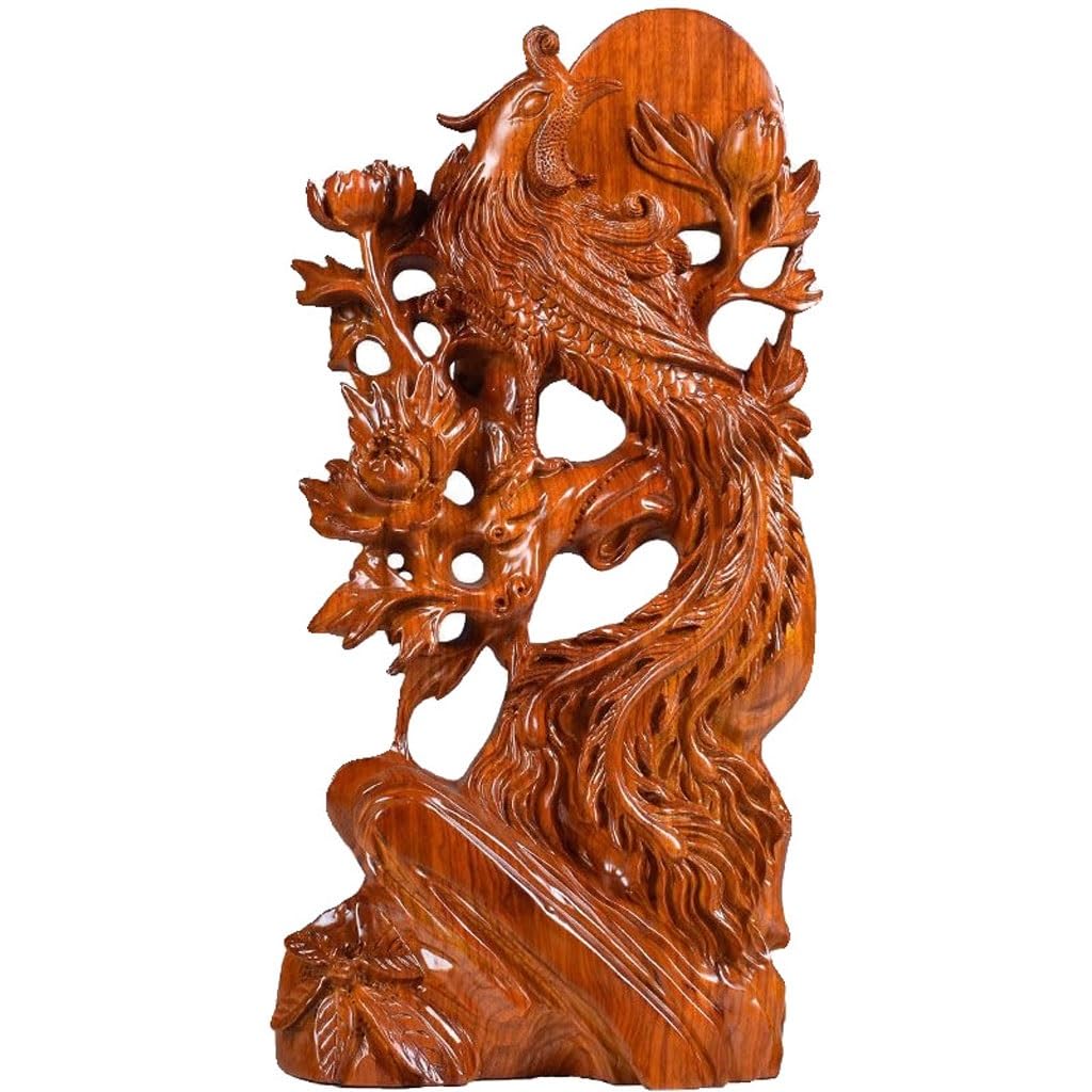 ATREDESES Office Decor Wood Carving Phoenix Ornament Root Carving Home Living Room Entrance Decoration Mahogany Crafts Home Decor(11.81in)