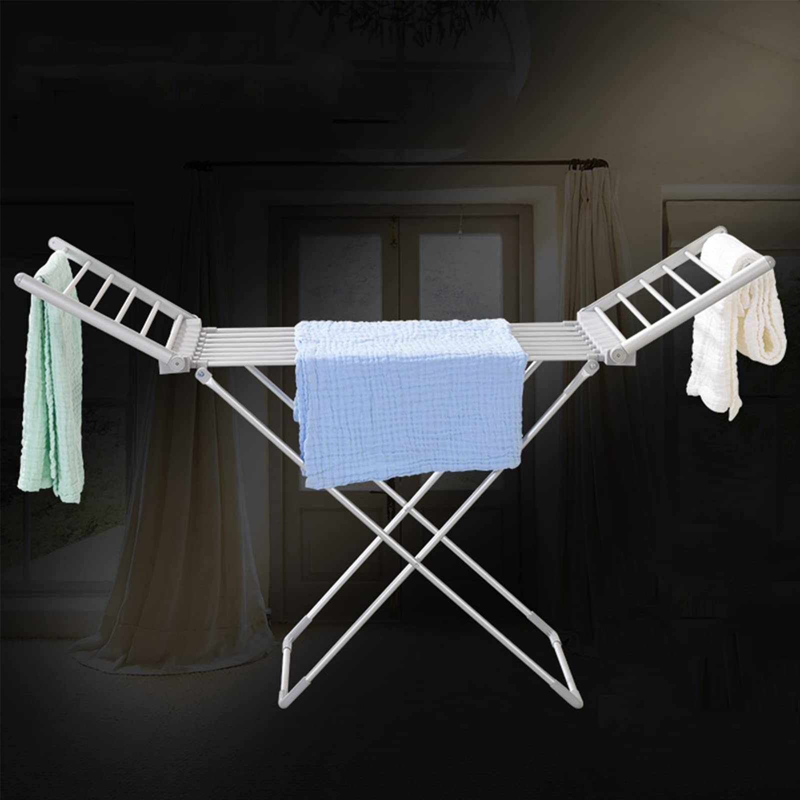 Secadora de ropa con calefacción eléctrica Plegable, Secadora de aire con riel de ropa con calefacción con alas, Aireador interior de bajo consumo Secado de ropa húmeda Estante for caballos, for un fá