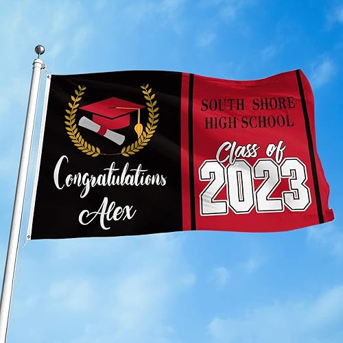 KafePross Bandera de graduación de 3 x 5 pies para exteriores, letrero de graduación 2023 personalizado, bandera de felicitaciones para la clase de