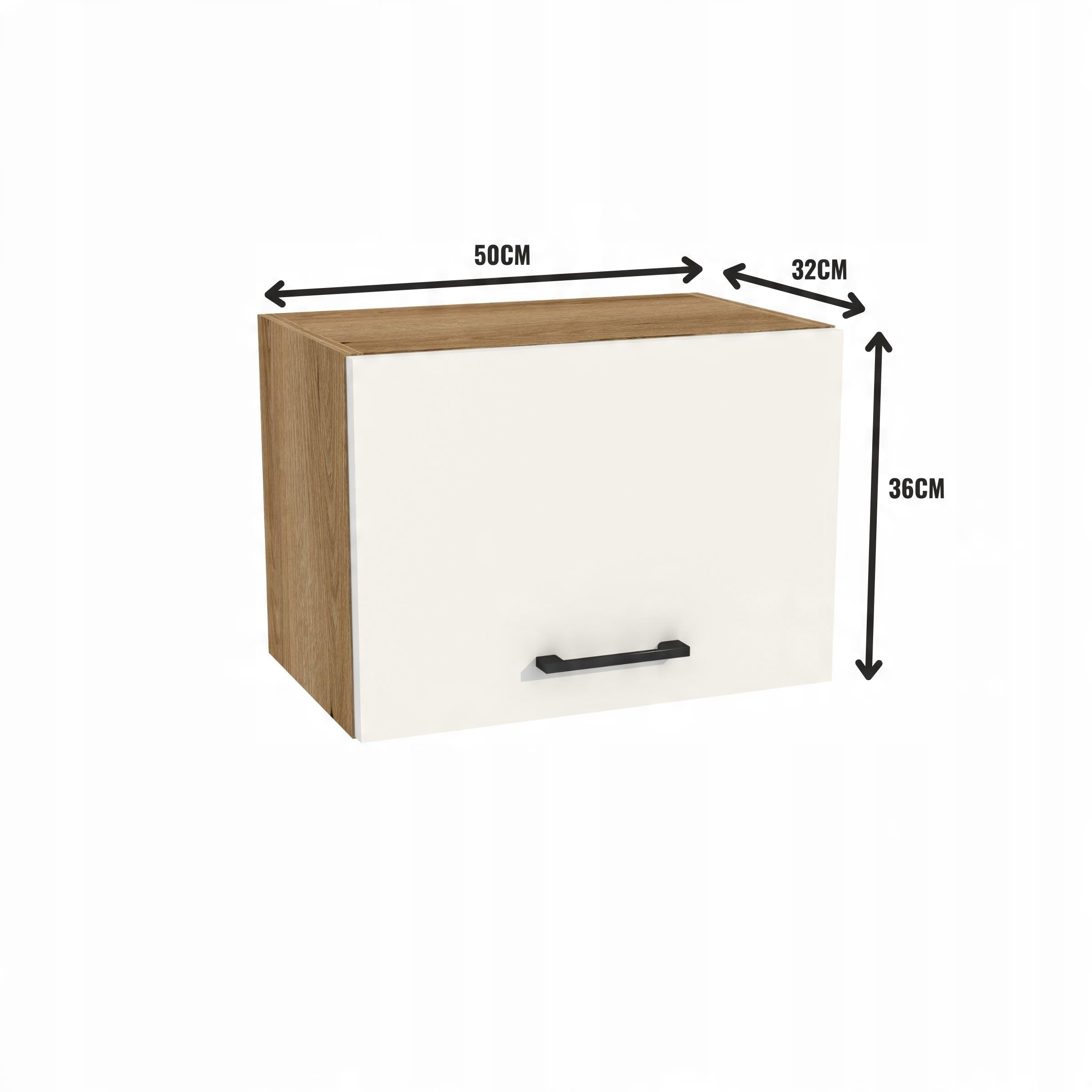 Hängeschrank Küche Capri 50x32x36 cm - Oberschrank für Dunstabzugshaube mit Soft-Close Tür - Moderner Küchen Wandschrank - Selbstmontage, Stauraum - Korpus Eiche Evoke, Front Weiß matt