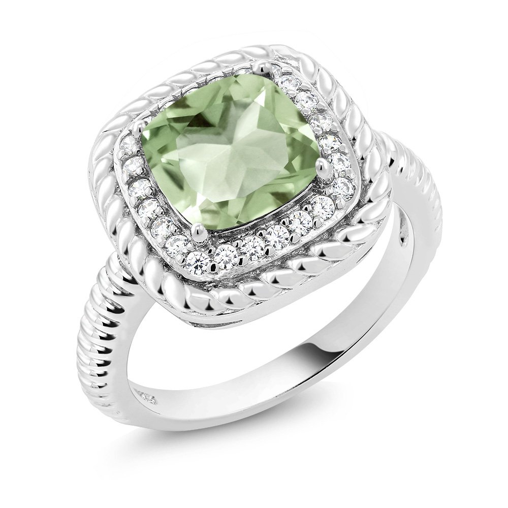 Gem Stone King925 Sterling Silver 8MM Cushion Gemstone Birthstone Halo Engagement Ring | Wedding Engagement Anniversary Promise Ring For Women | Available In Size 5, 6, 7, 8, 9