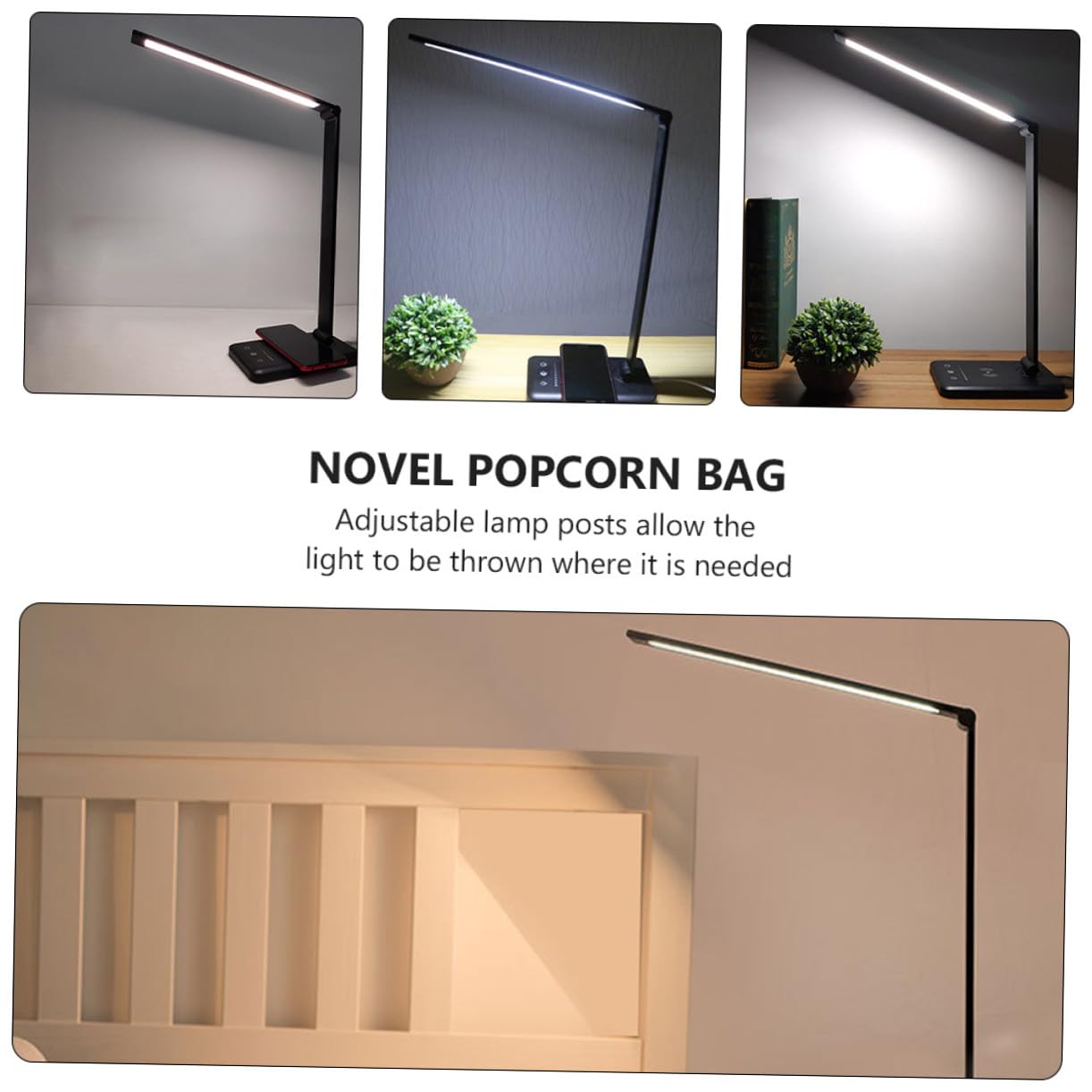 LED Schreibtischlampe Stufiger Touch dimmung Faltbar Kabellose Ladefunktion Aluminium und Kunststoff Augenschonend Geeignet für Arbeitszimmer und Schlafzimmer