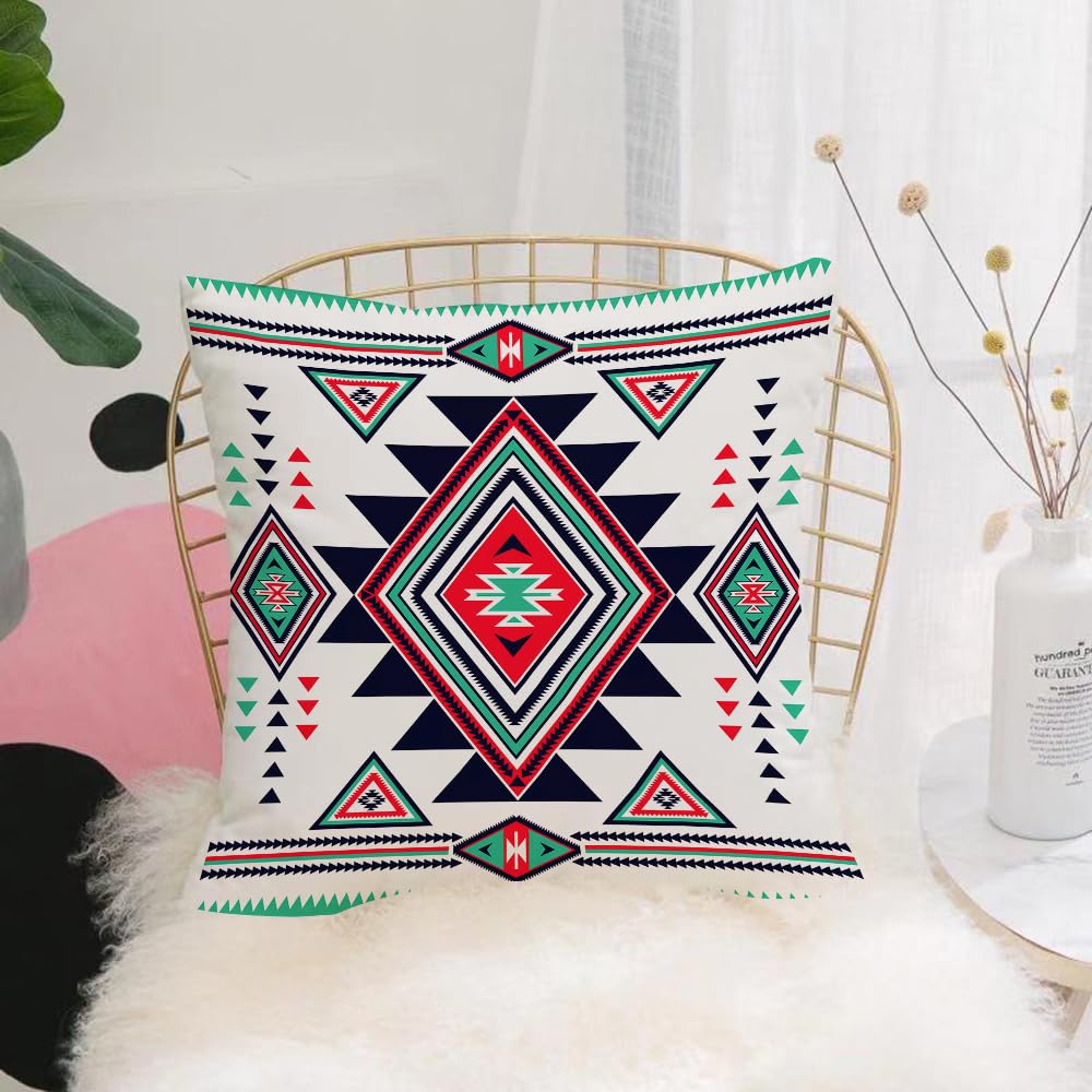 HYOSXW Cushion Cover,Throw Pillow Case Home Decorative for Living Room Bedroom Sofa Chair 16X16 Inch,Navajo Aztec Blue Triangle Native American Geometric Colorful Big Pattern,Pillowcase 40X40cm