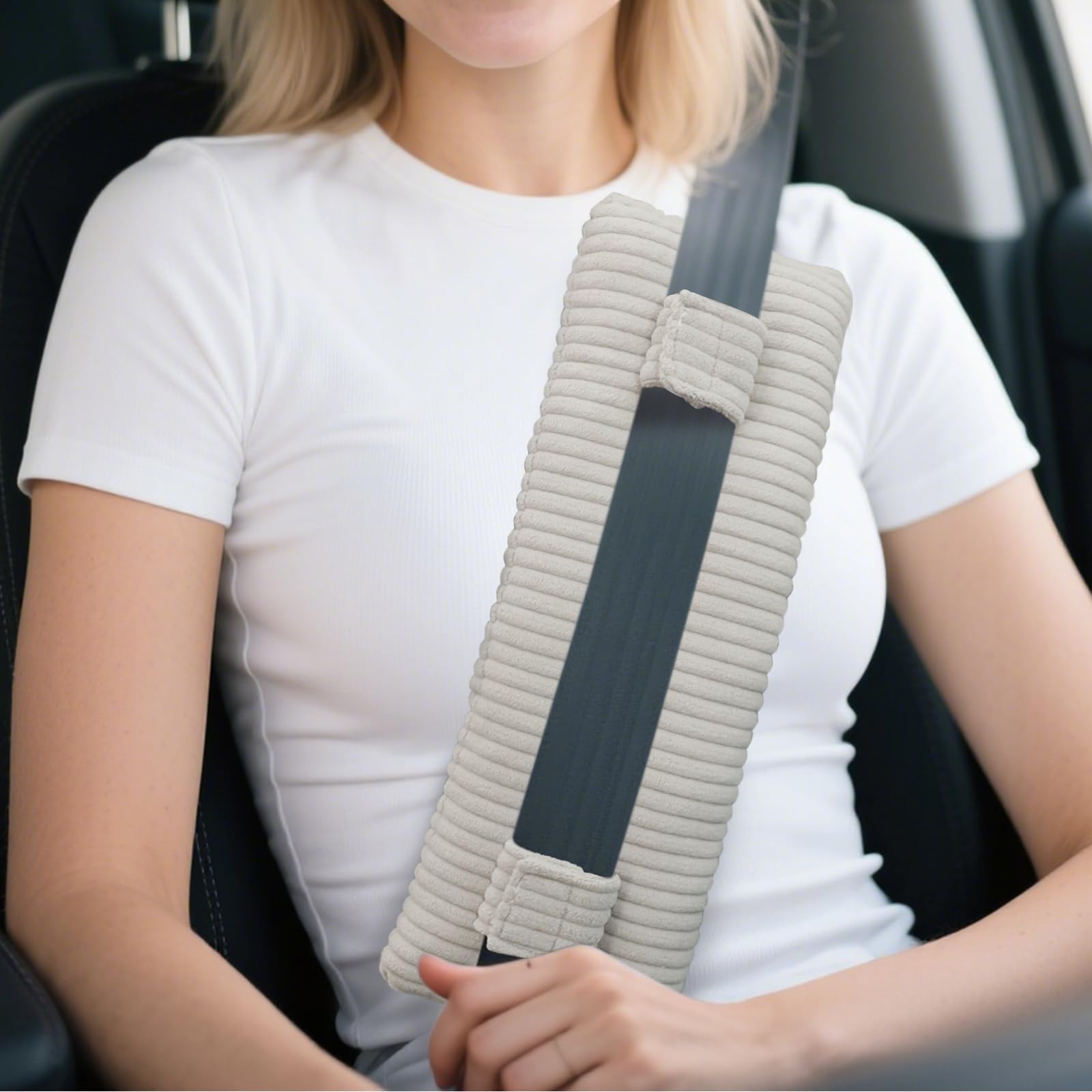 Seat Belt Cushion for Mastectomy Recovery and Heart Surgery, Mastectomy Pillow for Post-Heart Surgery, Chest Support Pillow for Chemo Port, Recovery Gift After Surgery (Grey Corduroy)