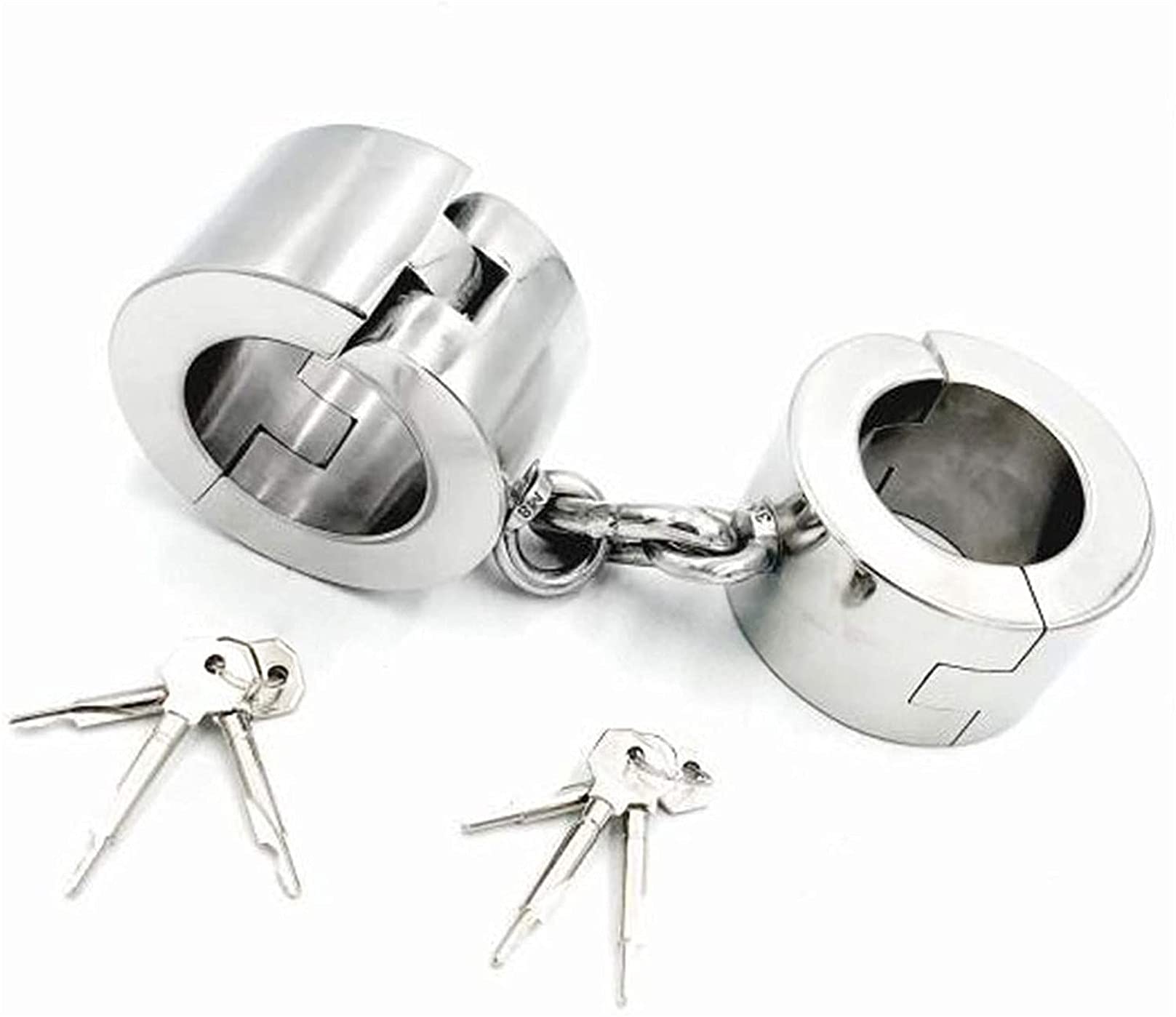 Super Schwer Edelstahl 6cm Hohe Handschellen, 5.5cm/6cm Runden Handcuffs Erotik Bondage Handfesseln Restraint Flirten Sklaven Fetisch Handgelenk Sex Spielzeug für Männer Frauen,Male 6cm,Silber