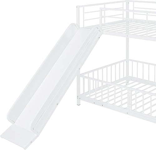 Miniatura 27 de Harper & Bright Designs Literas de metal de tamaño individual sobre individual con tobogán para niños, literas individuales resistentes con escalera