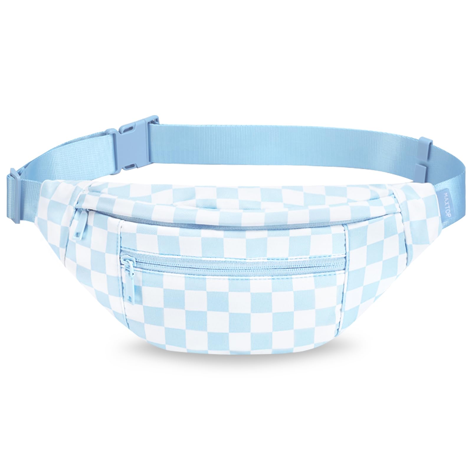 Blue Checkered Fanny Pack for Women Men Waist Bag with Adjustable Strap