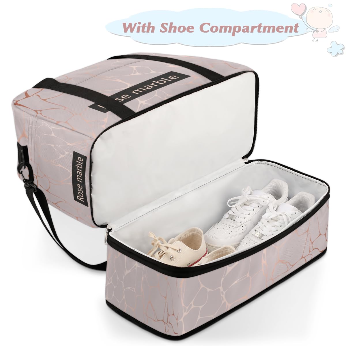 Bolsa de viaje plegable de mármol rosa, bolsa de fin de semana de mármol de 47 litros con funda de carrito de hombro separado para deportes, gimnasio, viajes, multicolor, 47L, Bolsa de viaje