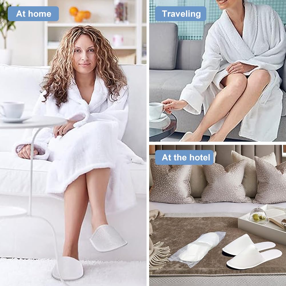 KARELLS Pantofole Usa e Getta Antiscivolo,2 Paia Pantofola SPA Pantofole Hotel Monouso,Pantofole Casa Confortevoli,con 1 Asciugamani Compressi,Comfort Chiuse,Ideali per Hotel, Spa e Centri Benessere