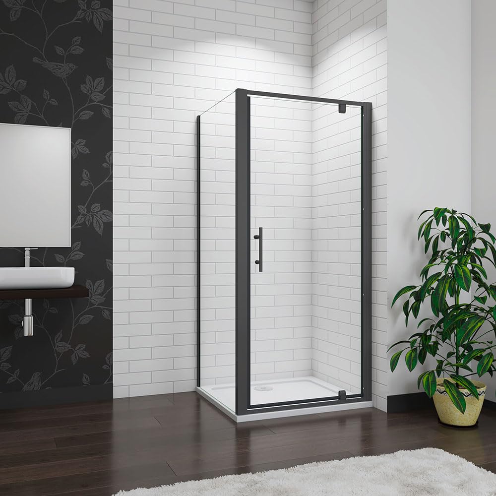 Shower Enclosure Black Pivot Hinges Cubicle 800x700x1850mm with 800x700mm Tray