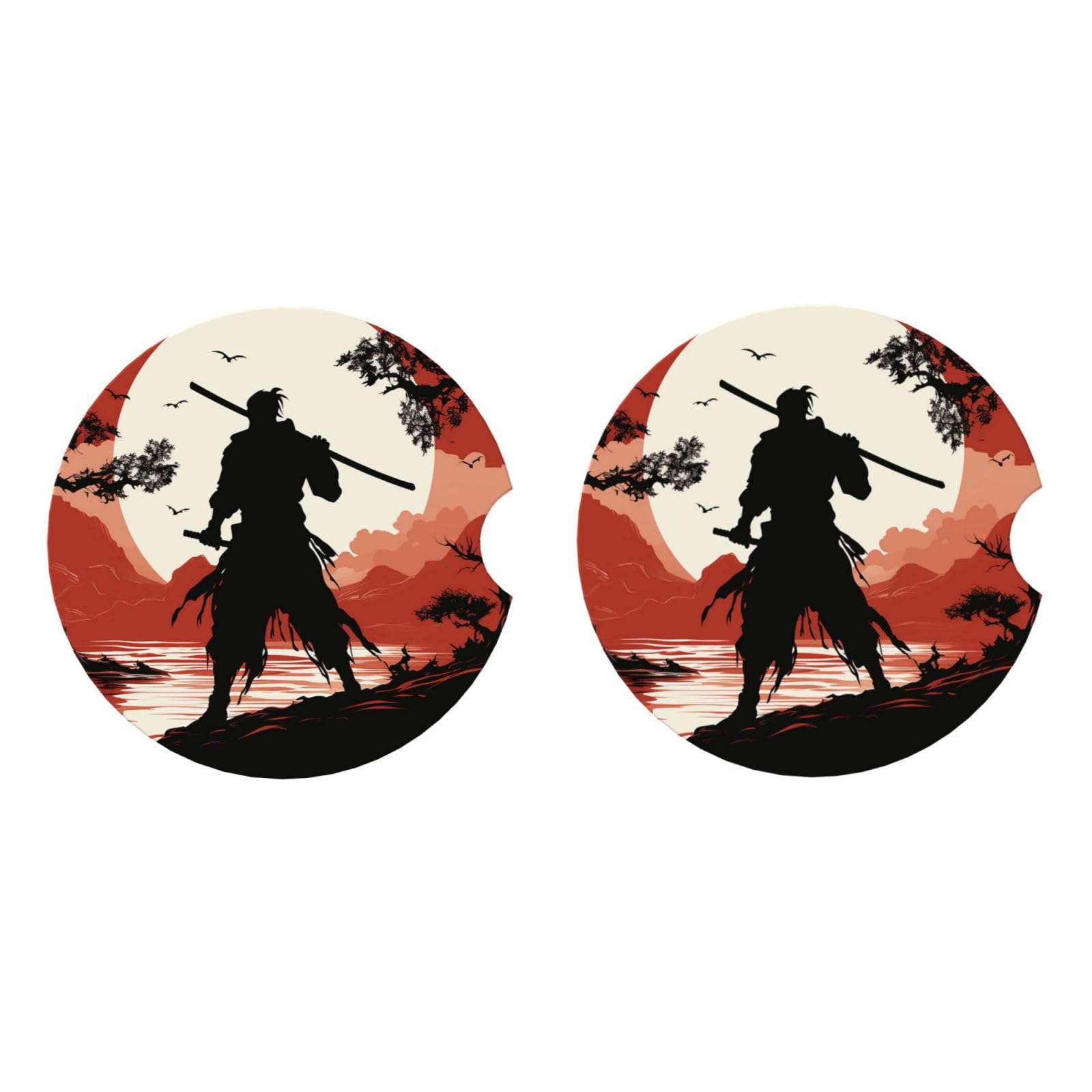 Ceramic Coasters for Drinks White Drink Coasters with Metal Holder Samurai Ceramic Coaster Set of 2 Tabletop Protection Mat for Home Decor