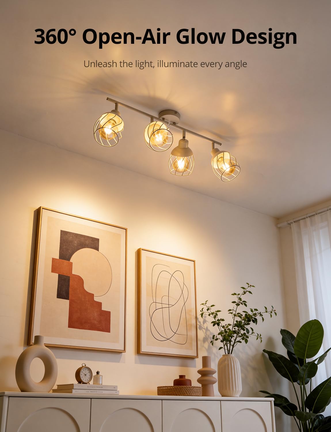 Bojim Oświetlenie wewnętrzne, żyrandol, kuchnia, lampa sufitowa 4 obrotowe diody LED, przemysłowy reflektor sufitowy, biały, metal, do jadalni, sypialni, salonu, przedpokoju (bez żarówki)