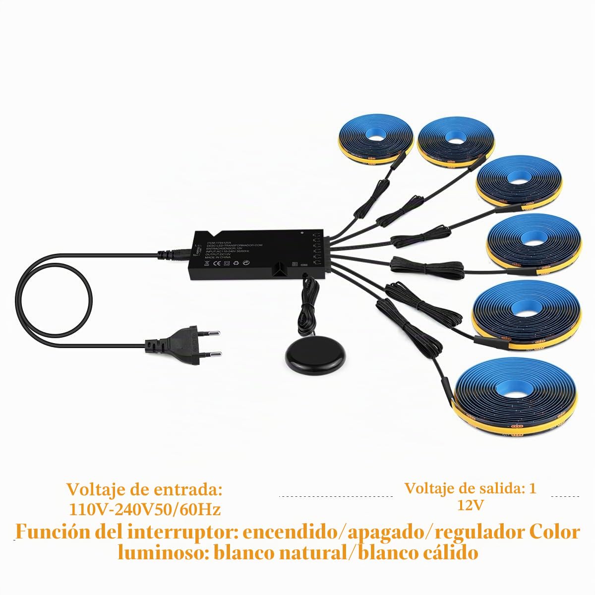 OOWOKS Luces para armarios Tira LED COB 6 en 1 Regulable Tira LED táctil penetrante 1 m Blanco cálido 12 V Paneles acústicos LED con interruptor táctil y regulador manual para estanterías,2er,1M