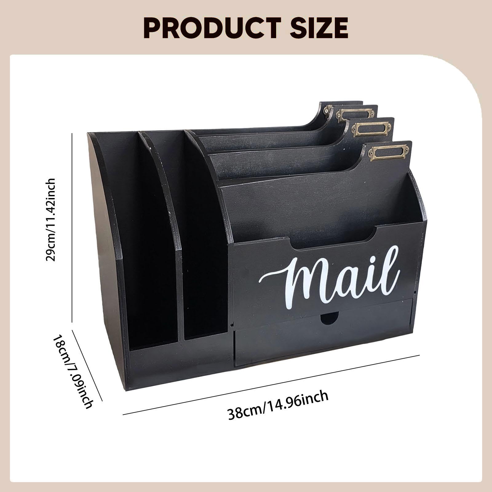 Organizer in Legno 6 per Scrivania Portabuste con Cassetto Supporto per Mail Organizzatore per Ufficio Accessori per Scrivania Moderni, Nero