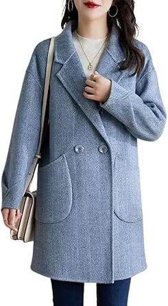 Damen Wintermantel Aus Wolle - Doppelreihiger Trenchcoat Bis Knie