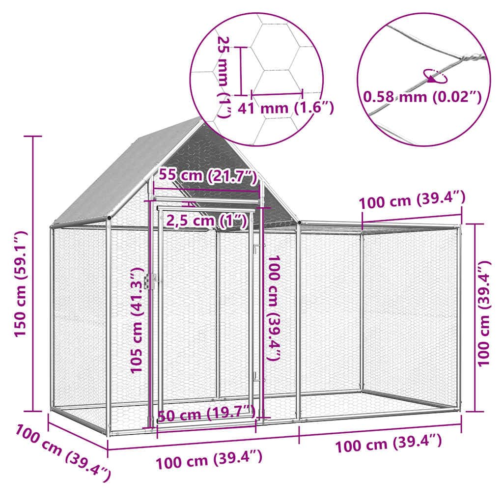 Hühnerstall 2x1x1,5 m Verzinkter Stahl Freigehege für Hühner, Kaninchen, Enten, Gänse Heimtiergehege Vogelkäfig