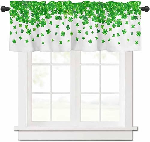 Miniatura 1 de CosyBright Cenefa de ventana del día de San Patricio, trébol de la suerte, tratamiento de ventana de trébol de primavera verde, cenefa de cortina