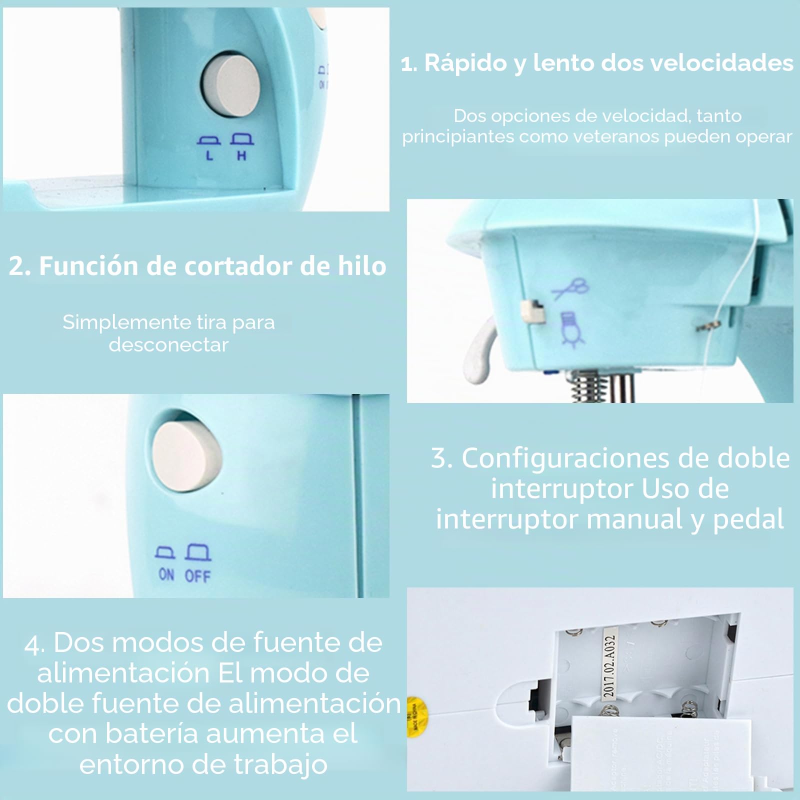 Máquina de coser electrónica, mini máquina de coser de doble hilo, 2 velocidades, con pedal para ropa, cortinas, manualidades con 99 accesorios de costura y mesa de extensión