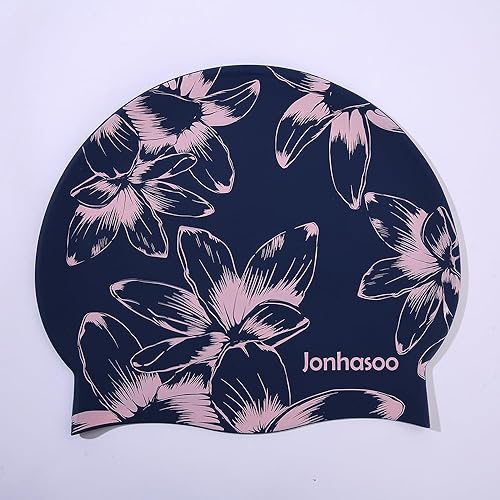 Miniatura 7 de Jonhosoo - Gorro de natación de silicona para mujer, impermeable, largo, con estampado de flores
