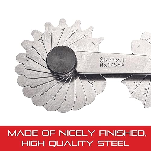 Miniatura 9 de Starrett Medidor de filete o radio para radios convexos y cóncavos, ideal para construcciones, acero inoxidable, 30 hojas, calibre de radio