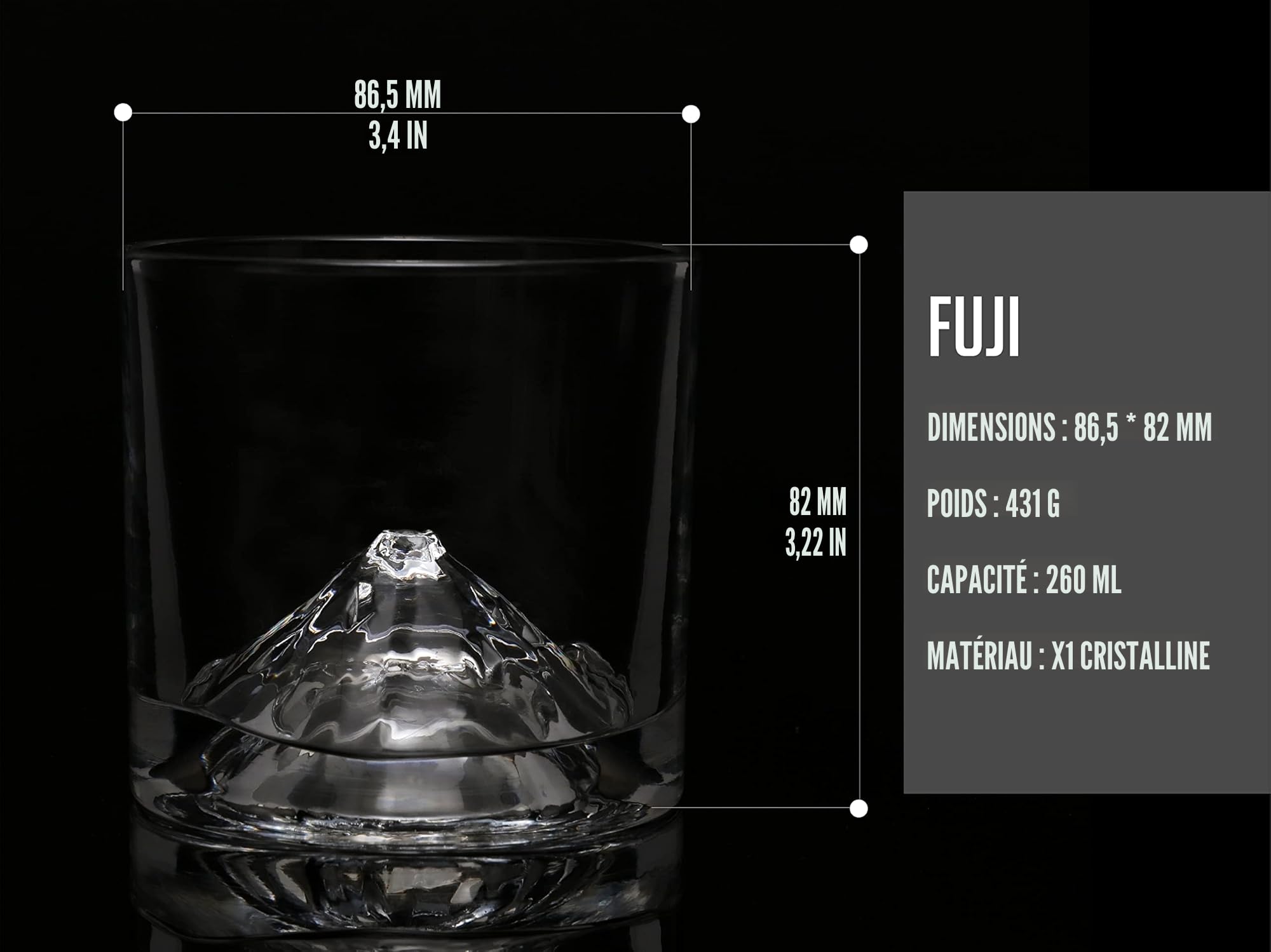 LIITON Mount Fuji Verres à Whisky Cristal, Lot de 2, congelable, cadeau | Cristal épais à congeler: dégustez whisky, bourbon ou cocktails sans glaçons. Coffret cadeau pour homme.