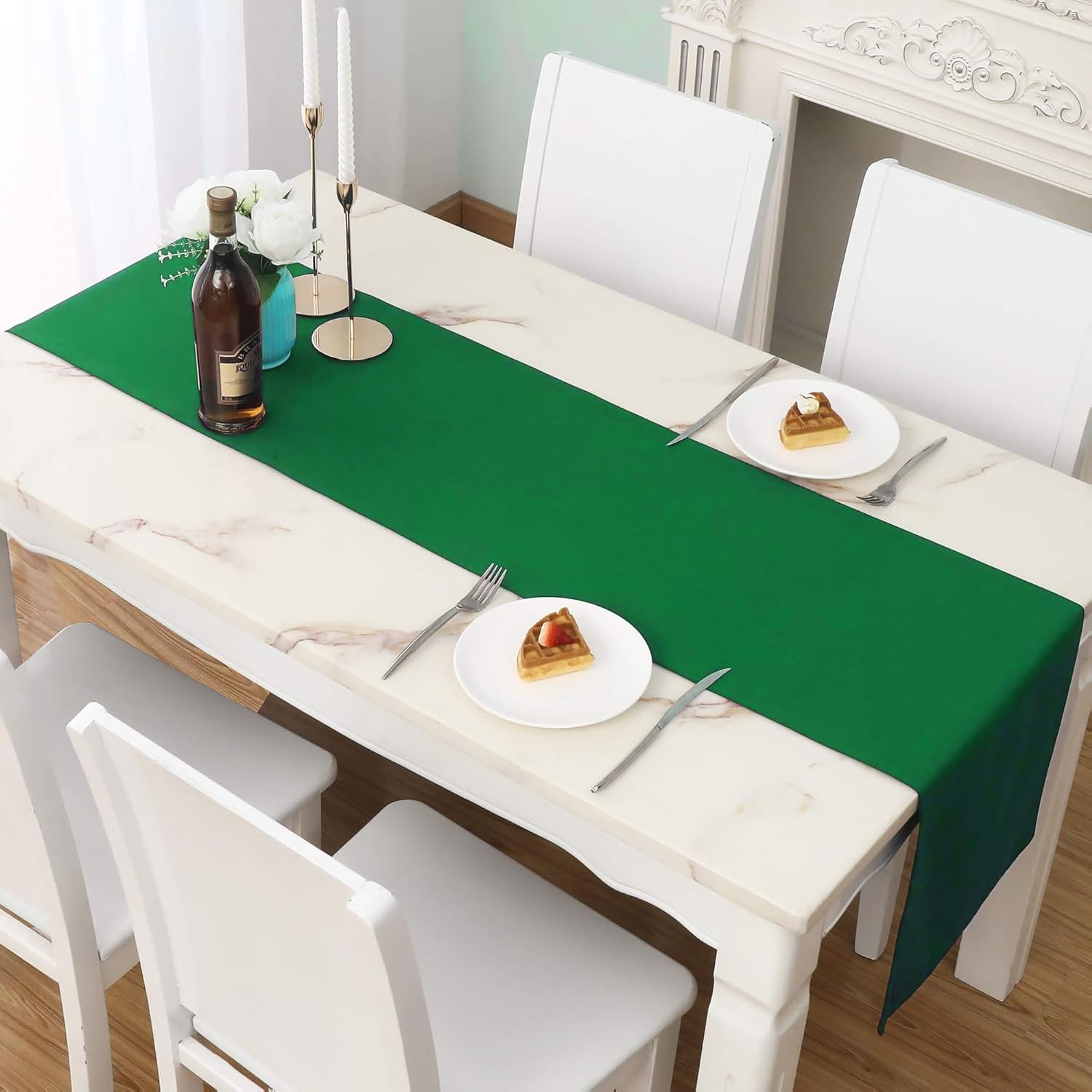 LivinEase Camino de Mesa 42 x 150 cm - Camino de Mesa Verde Mezcla de Algodón 250 g/m² - Camino de Mesa Ideal para Mesa navideña de 4 a 6 Personas - Camino de Mesa (Verde)