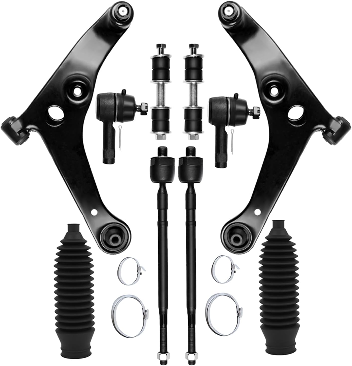 Front Lower Control Arm w/Ball Joint fit for Mitsubishi Lancer 2002 2003 2004 2005 2006, Suspension Kit with Inner Outer Tie Rod End w/Steering Boot Sway Bar Link - 10pc Set