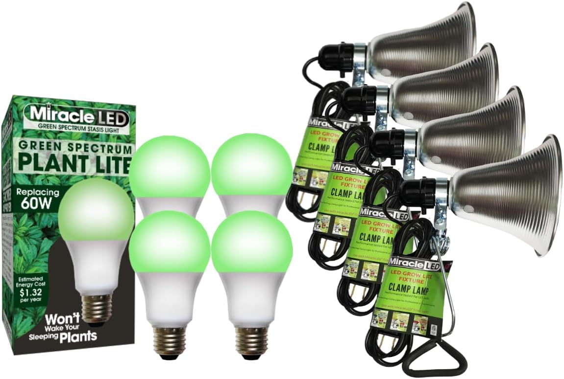 Miracle LED Clamp-On Multi-Plant Wide Angle Green Spectrum Grow Light Fixture (4-Pack)