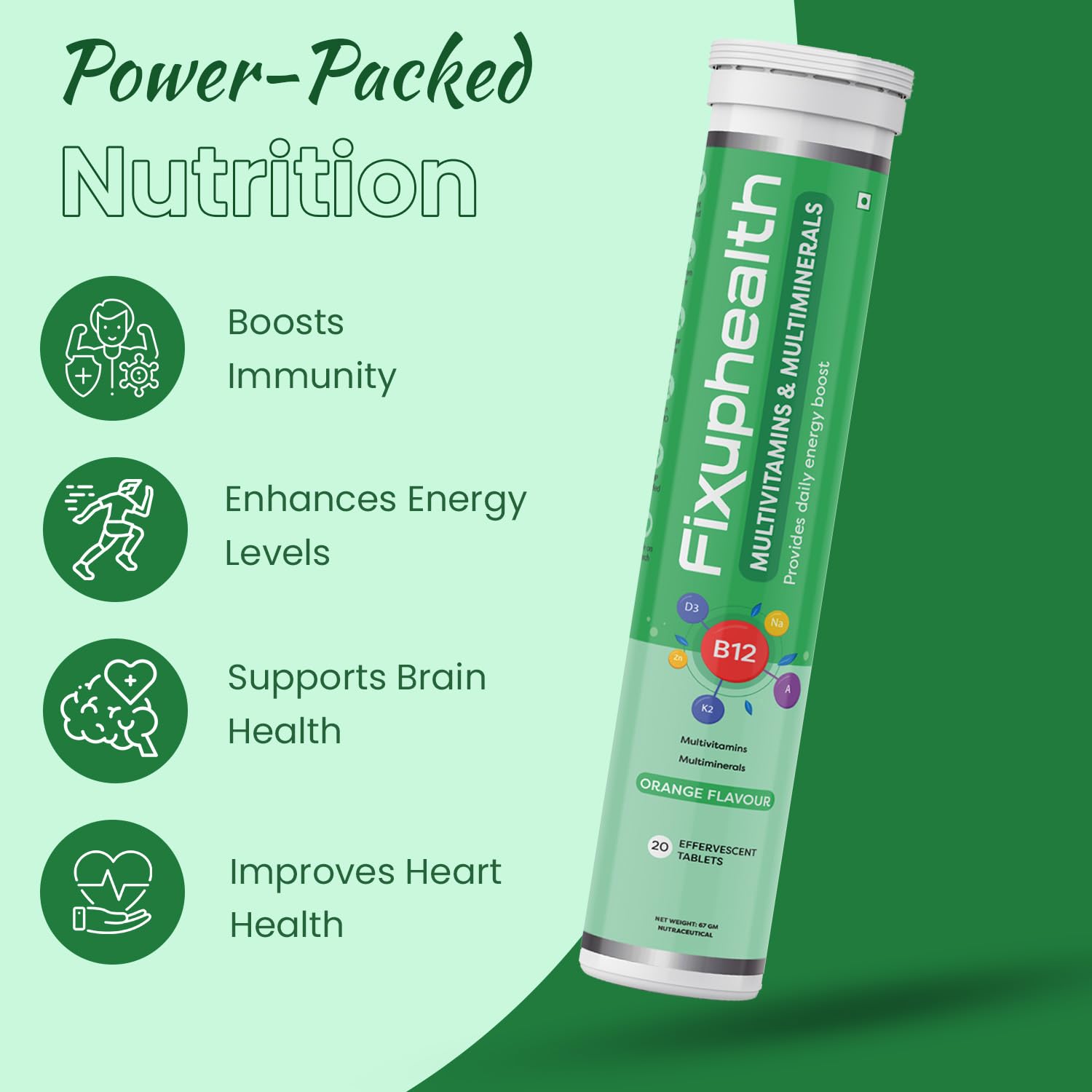 Fixuphealth Multivitamin Effervescent Tablets with Vitamins, Minerals & Grape Seed Extract | Multivitamin with Minerals for Men & Women | Vitamin C, B12, Biotin | Orange Flavour | 20 Tablets — Amazon image 3