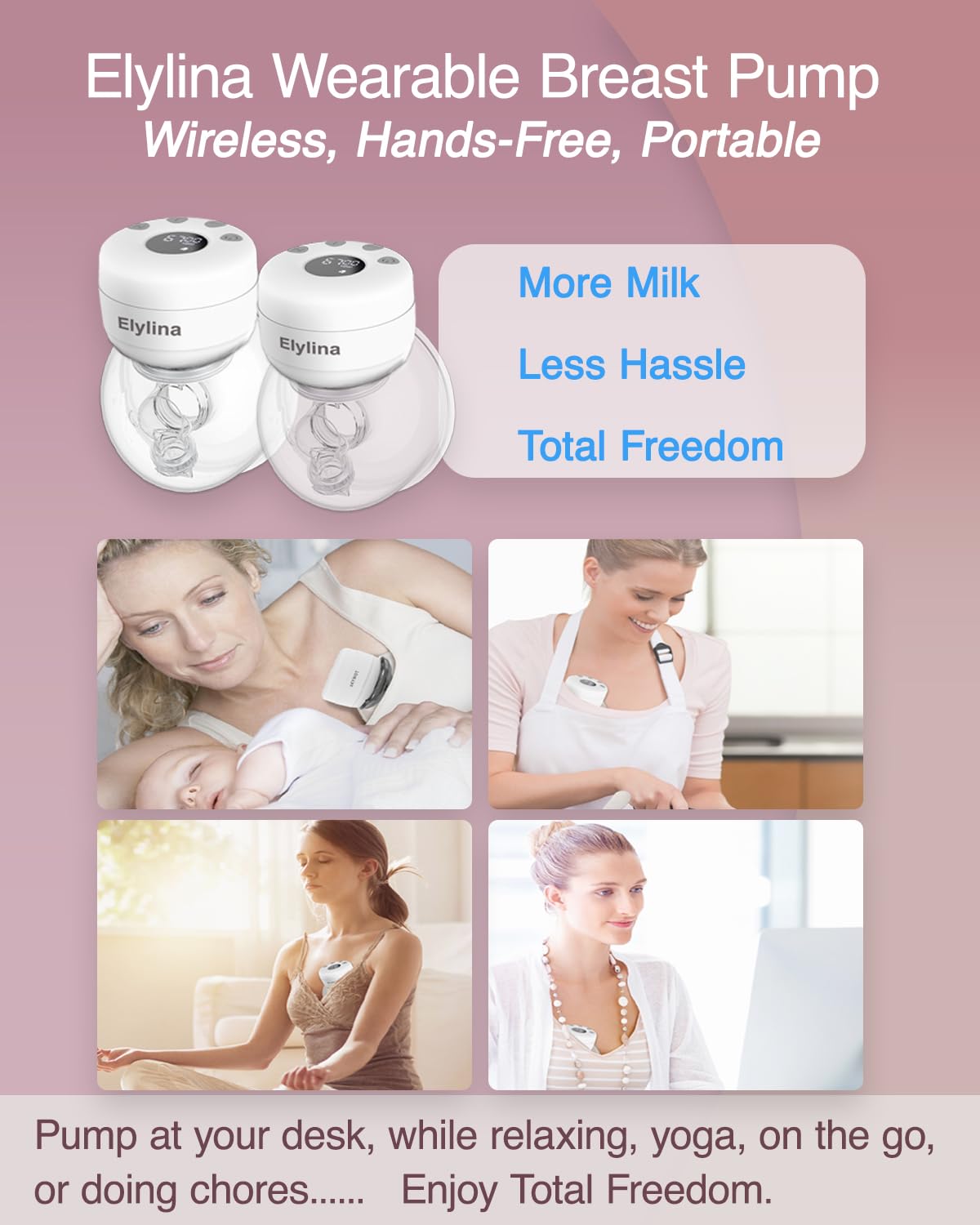 Wearable Breast Pump Hands Free｜Electric, Portable & Hands-Free, Super Quiet & Strong Suction, 2 Modes 9 Levels, Easy Clean, Auto Memory, All-Day Battery, 3 Flange Sizes (21mm/24mm/27mm)