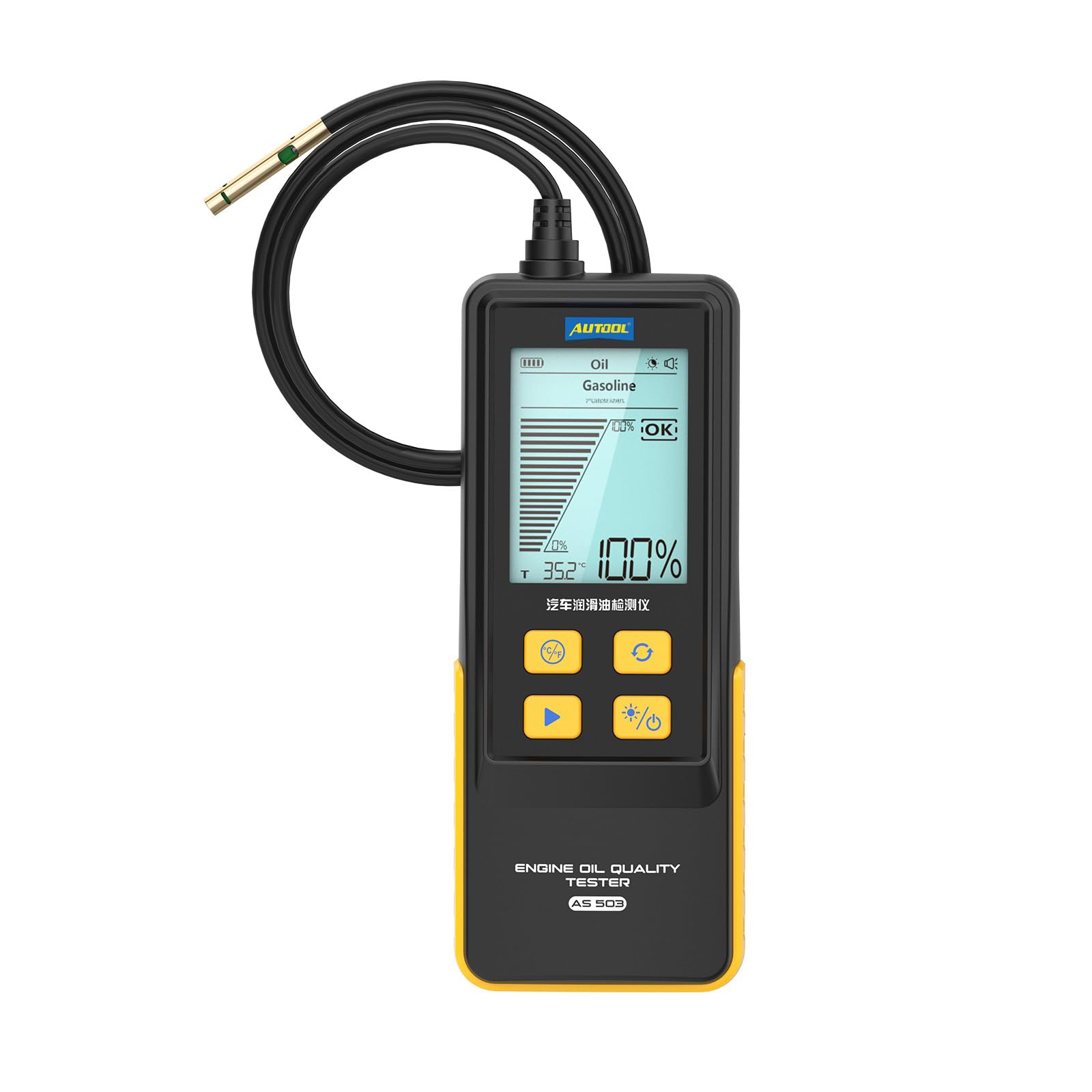 AUTOOL Tester per Olio Motore, Kit per la Qualità dell'olio Motore a Benzina e Diesel, Test Rapido di Trasmittanza e Temperatura, Engine Oil Tester con Sonda Flessibile da 31,5 Pollici (AS503)