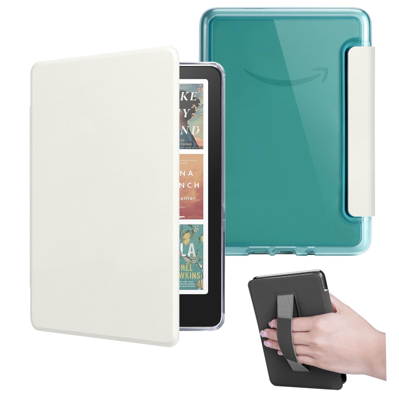 Custodia per Kindle Paperwhite 12a generazione 2024 da 7" e Kindle Colorsoft Signature Edition, cover in pelle PU leggera e retro rigido trasparente con cinturino da polso, accensione e