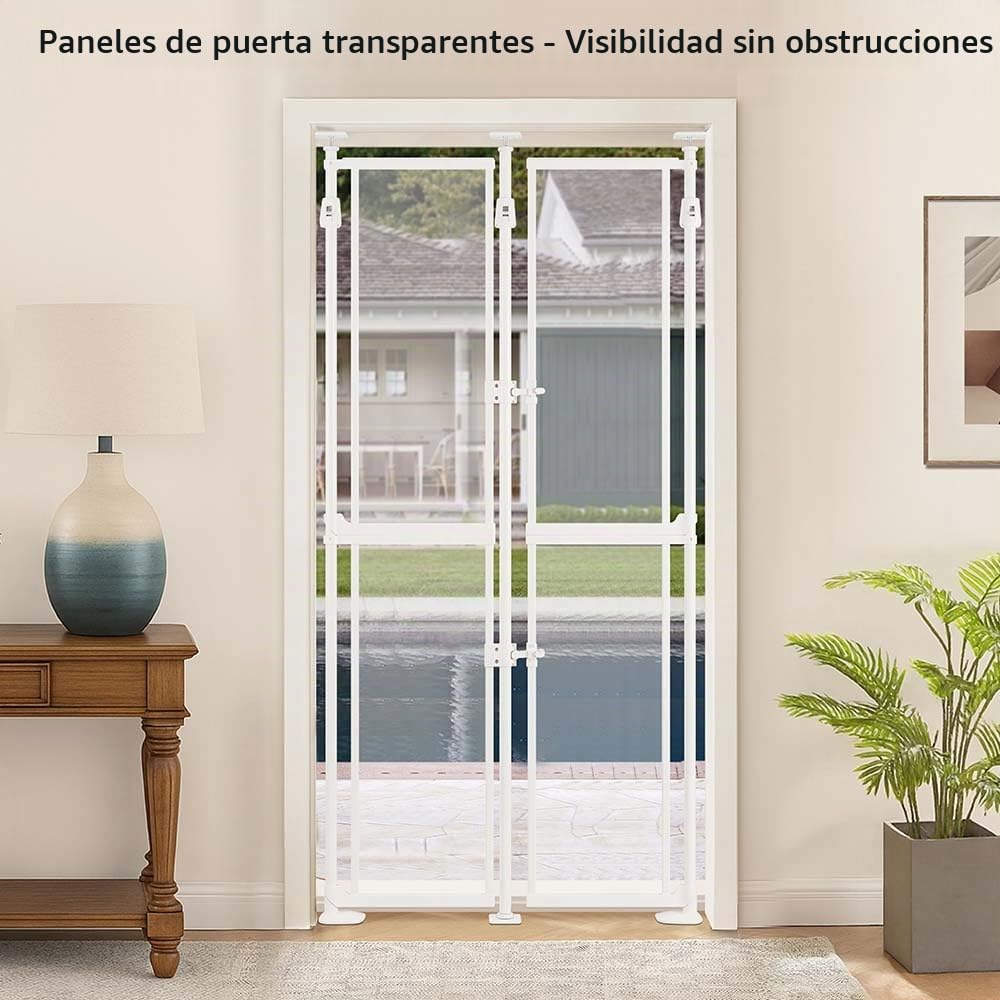 unipaws Puerta transparente extra alta para mascotas, puerta transparente ajustable para gatos de 190 cm a 250 cm con cerradura de puerta, montada a presión, no requiere taladrar, puerta de seguridad