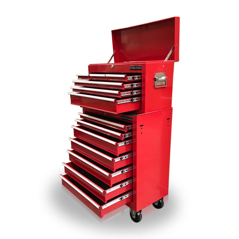 US PRO 16 Drawer ROLL Cabinet Mechanic Tool Box (red)