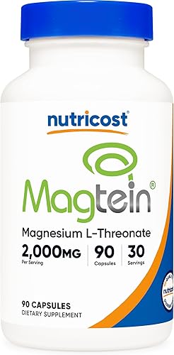 Nutricost Magtein Magnesium L-Threonate 2,000 mg, 90 Cápsulas - Sin gluten, vegetariano, 30 porciones