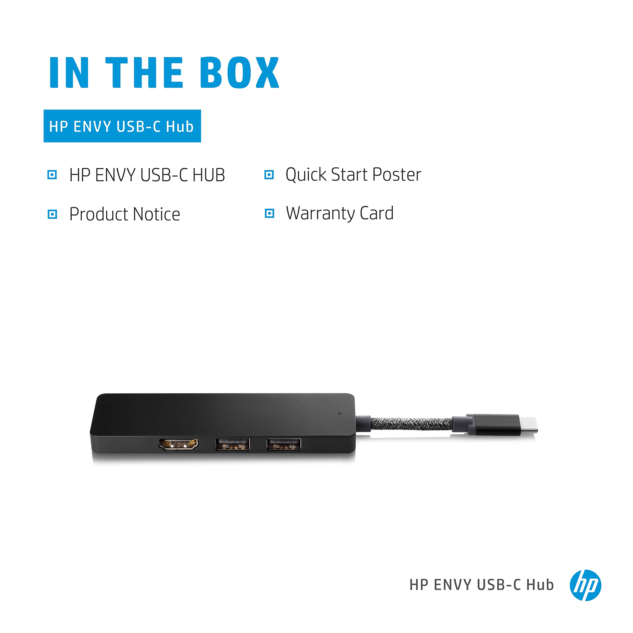 HP Envy USB-C Concentrador - (2 Puertos USB-A, 1 Puerto HDMI 2.0, Base de Goma, hasta 90 W, Windows 10, Windows 8,Windows 7, Chrome™ OS), Color Negro