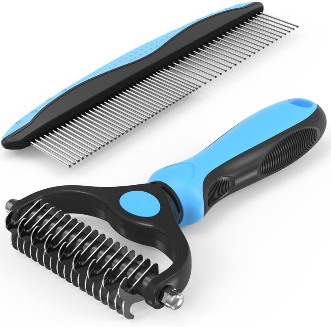 Cepillo para Perros y Gatos 2 en 1, Deslanador para Eliminar Pelo Muerto y Subpelo, Peine Desenredante, Ideal para Pelo Corto, Medio y Largo