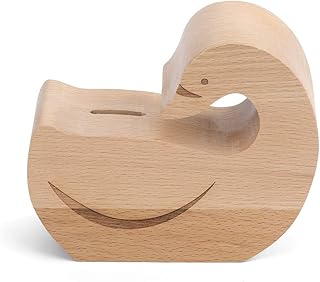 Whimsical Swan Natural Brown 6 x 4 Laser Cut Beech Wood Toy Piggy Bank
