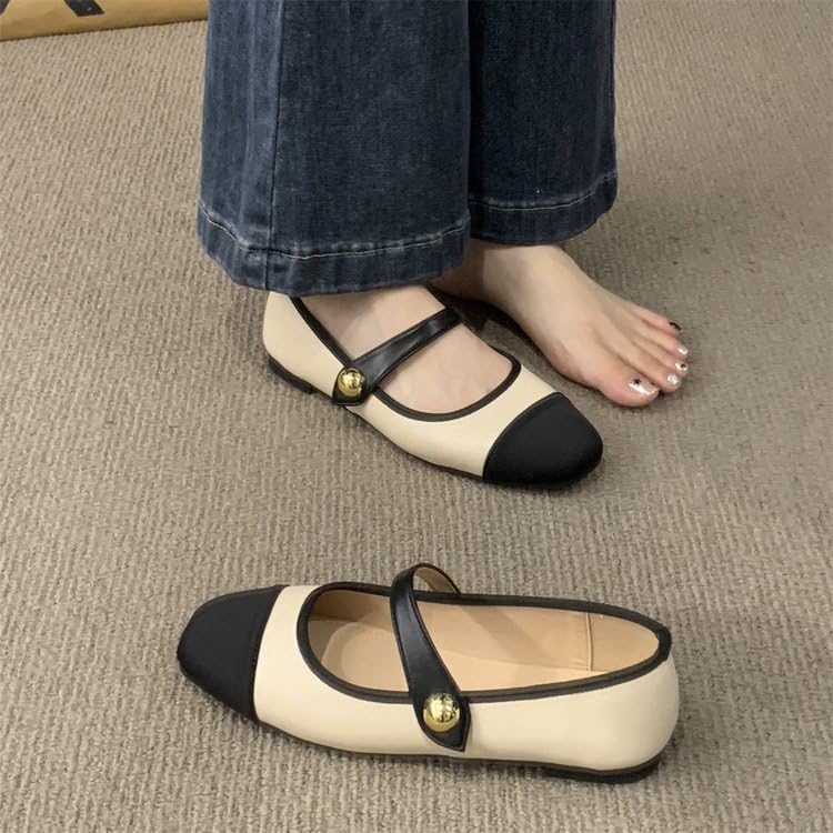 Mary Jane Women, Ballet Flats Shoes for Womens, Business Office Round Toe Black Flats for Women, Color Matching Mary Jane, Work with Ankle Strap， Dressy Comfortable, Dress Shoes2