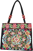 candygirlft Vintage Embroidered Floral Tote Bag - Ethnic Travel Beach Shoulder Purse for Women, 2-Layer Canvas Handbag