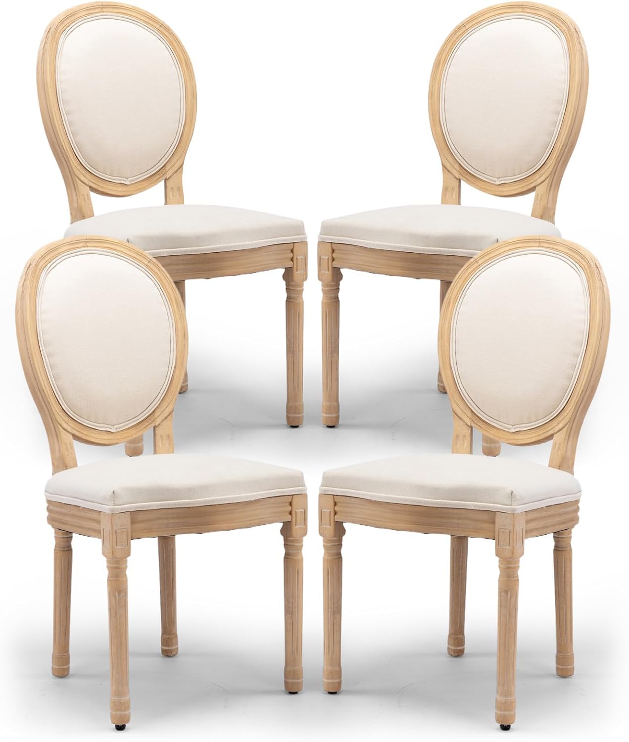 YICORPS French Country Dining Chairs Set of 4, Upholstered Dining Room Chairs with Round Back, Solid Wood Legs, Oval Side Chairs for Kitchen,Bedroom,